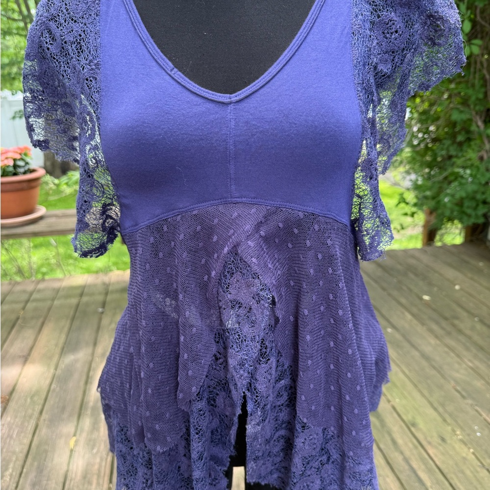 Y2K Free People Purple Lace V-Neck Tunic
